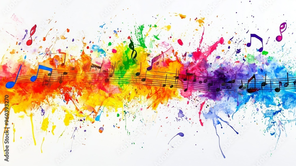Musical Notes in a color splash on a white background Musical Notes in a color splash on a white background