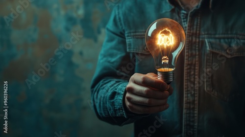 light bulb with businessman on his hand photo