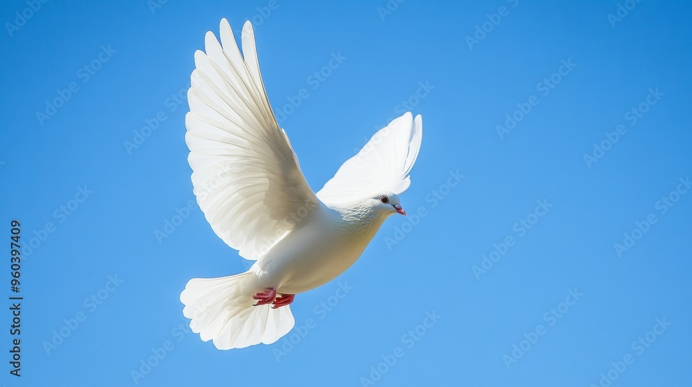 A white dove gracefully flying against a clear blue sky, symbolizing peace and freedom. A white dove gracefully flying against a clear blue sky, symbolizing peace and freedom.