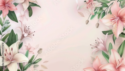 Naturally Framed: A Stunning Display of Floral Beauty and Greenery on a Light Background