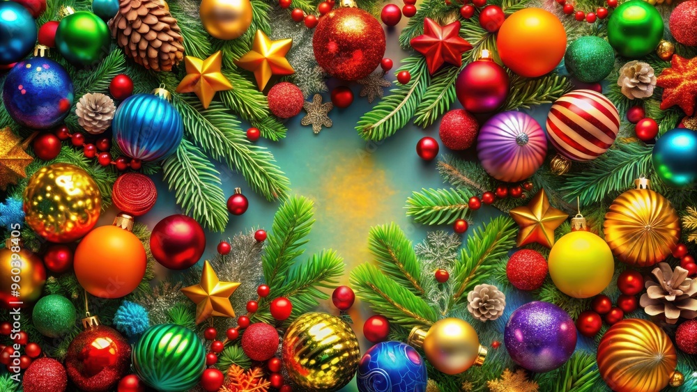 Vibrant, festive holiday card with colorful design elements Vibrant, festive holiday card with colorful design elements