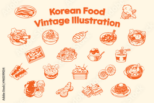 Korean food vintage style illustration, Vintage style vector EPS 