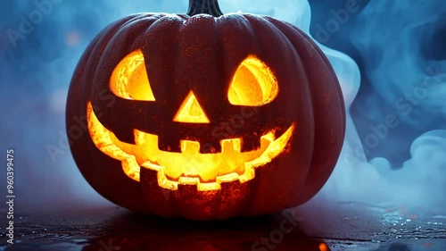 Wallpaper Mural Glowing Jack-o'-Lantern Pumpkin with Smoke on Halloween Night Torontodigital.ca