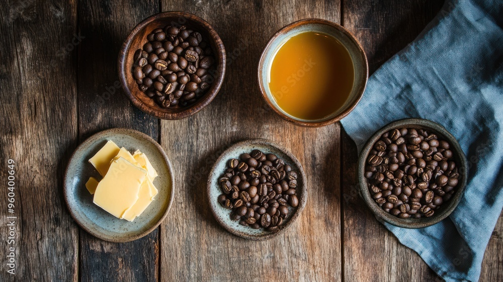 Ingredients for nuts, butter and oil arranged on a rustic wooden table. Ingredients for nuts, butter and oil arranged on a rustic wooden table.