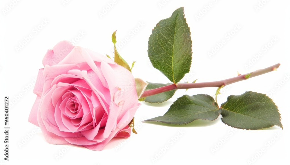 Serene Solitude: A Stunning Pink Rose in Isolation on a White Canvas Serene Solitude: A Stunning Pink Rose in Isolation on a White Canvas