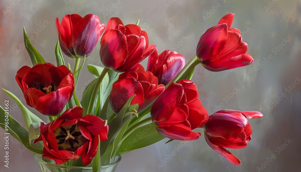 Blooming Beauty: A Stunning Display of Red Tulips in a Vase Blooming Beauty: A Stunning Display of Red Tulips in a Vase