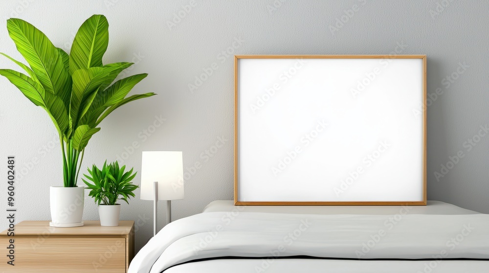 Minimalist Decor Concept - Empty Digital Photo Frame on Nightstand in Stylish Modern Home Interior Design Minimalist Decor Concept - Empty Digital Photo Frame on Nightstand in Stylish Modern Home Interior Design