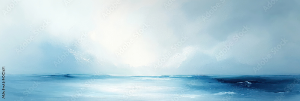 Fototapeta premium Tranquil ocean scene with soft clouds and gentle waves in serene blue hues
