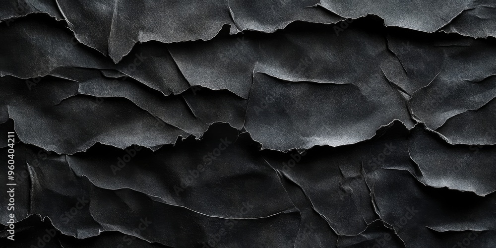 Grungy black paper texture with torn edges and wrinkles for artistic backgrounds Grungy black paper texture with torn edges and wrinkles for artistic backgrounds