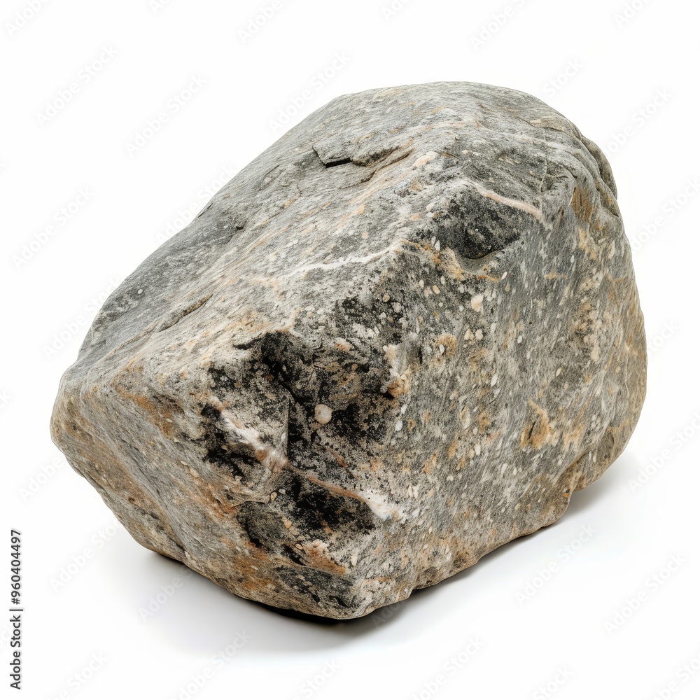 Fototapeta premium A single, smooth, gray rock isolated on a white background.