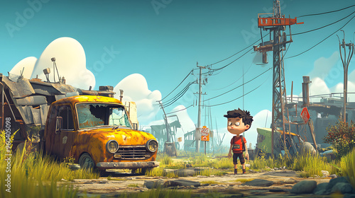 Obraz na płótnie A Cartoon character Adventure games explore the post-apocalypse