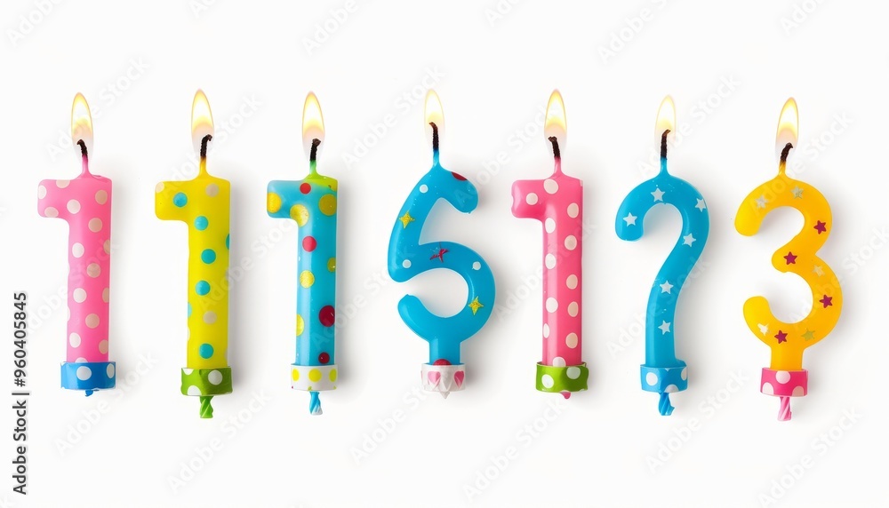 Seven Birthday Candles Standing Out on a White Background Seven Birthday Candles Standing Out on a White Background