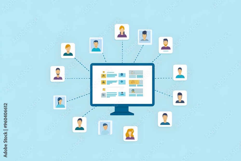 Computer Screen Displaying Online Product Information Connected to Various User Profiles Computer Screen Displaying Online Product Information Connected to Various User Profiles