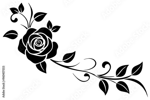 Floral corner element with roses and leaves vector illustration 
