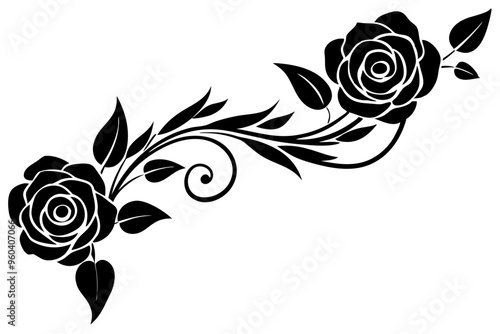 Floral corner element with roses and leaves vector illustration 
