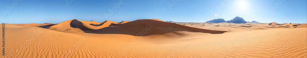 Serene Beauty of Arid Regions - Majestic Sand Dunes in Vast Desert Landscape under Clear Blue Sky Serene Beauty of Arid Regions - Majestic Sand Dunes in Vast Desert Landscape under Clear Blue Sky