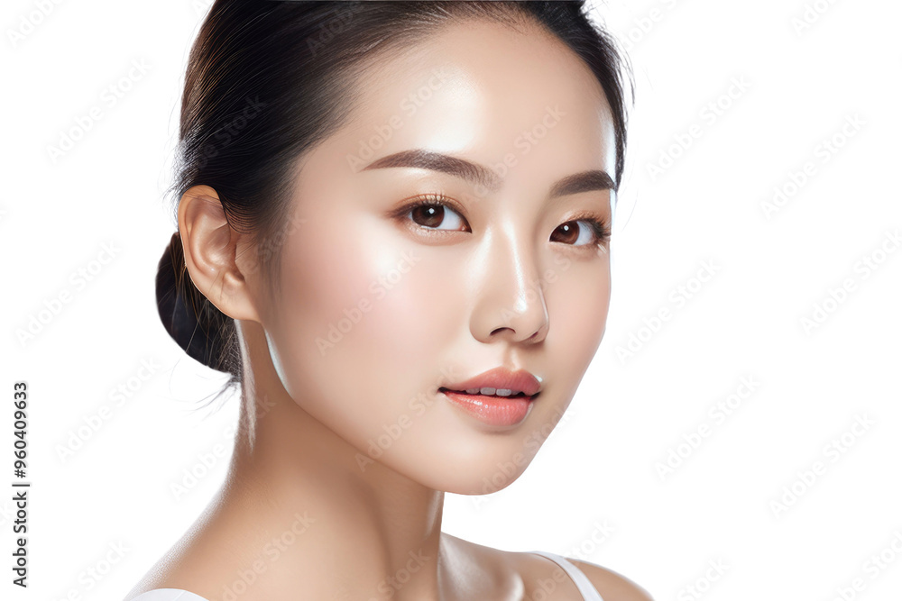 Asian woman showcasing radiant, clean skin, engaged in a skincare routine, translucent background emphasizing clarity and youthfulness, backlit with a soft glow, emphasizing the purity of skin Asian woman showcasing radiant, clean skin, engaged in a skincare routine, translucent background emphasizing clarity and youthfulness, backlit with a soft glow, emphasizing the purity of skin