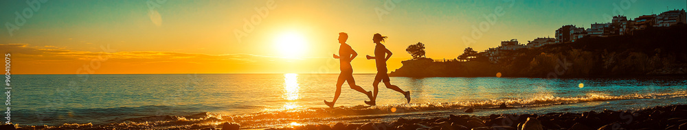 Active Couple Running by Scenic Waterfront: Embracing a Healthy Lifestyle Together Active Couple Running by Scenic Waterfront: Embracing a Healthy Lifestyle Together
