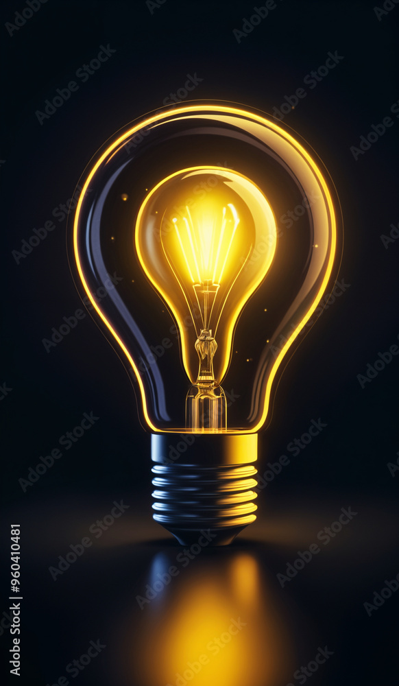 Yellow holographic glowing lightbulb with copy space. Yellow holographic glowing lightbulb with copy space.