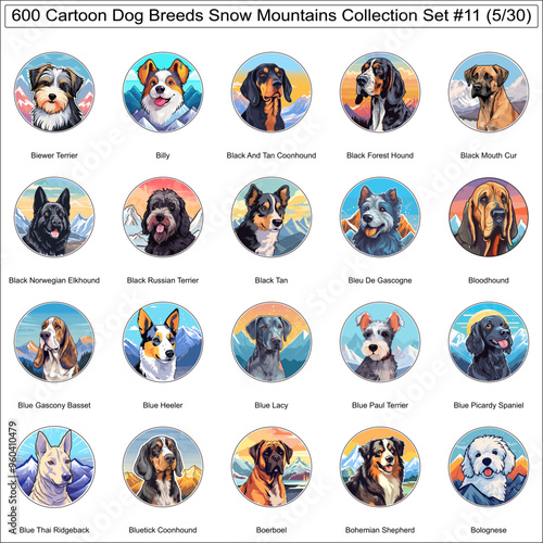 Dog Breeds Cartoon Characters Snow Mountains Bundle Collection Set 11 of 600 Dog Faces Isolated Part 5