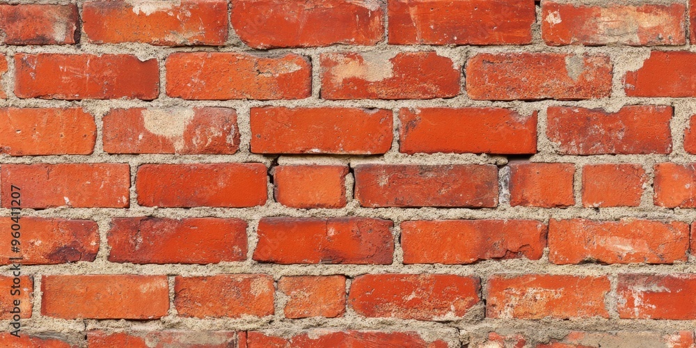 Fototapeta premium Aged seamless red brick wall texture with visible mortar lines for architectural use