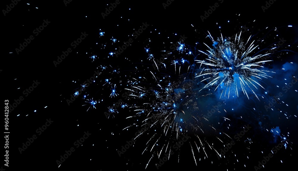 Fototapeta premium Midnight Magic: Spectacular Blue Colorful Fireworks Illuminating the Black Sky -
