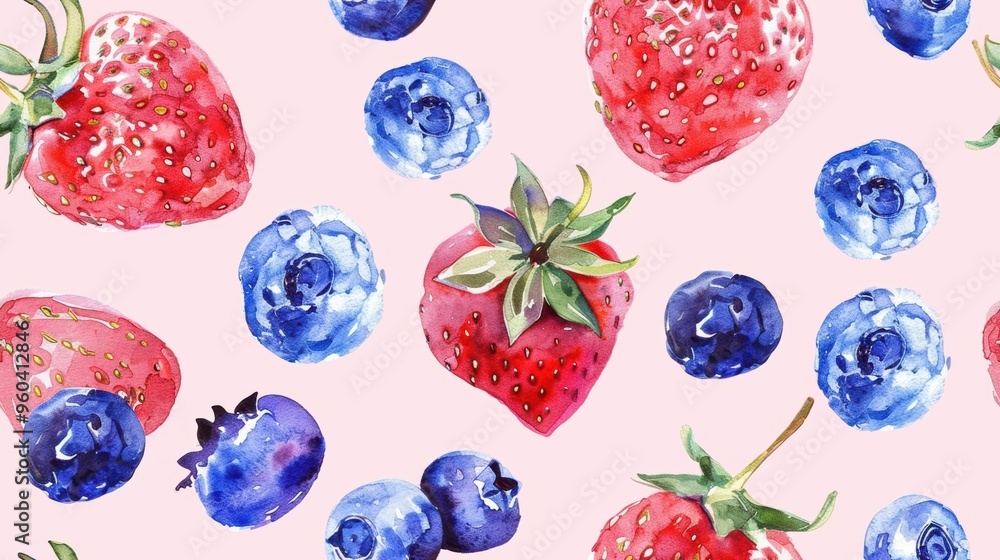 Repetitive background of blueberry and strawberry Repetitive background of blueberry and strawberry