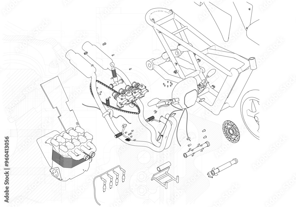 Obraz premium Disassembled motorcycle on a white background. Unique design.