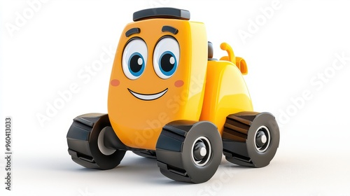 Cute 3D Illustration of a Cheerful Steamroller Against a Clean White Background