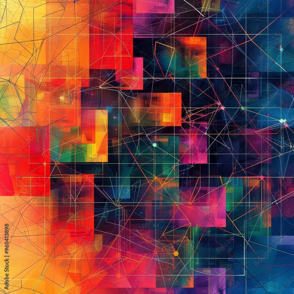Obraz premium Abstract digital art with vibrant colors and geometric shapes.