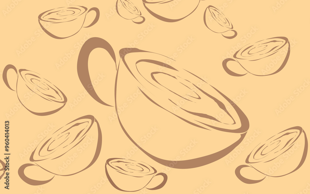 brown background with silhouette of a bunch of coffee cups brown background with silhouette of a bunch of coffee cups