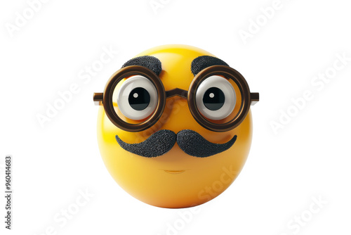 Whimsical yellow smiley face with glasses and a mustache, perfect for fun and playful designs. photo