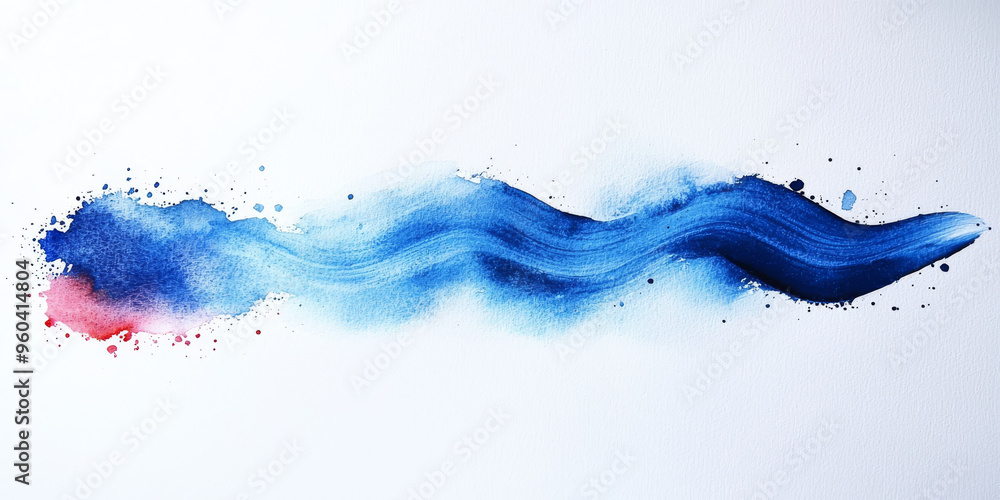 Abstract blue watercolor wash with a hint of red on a white background. Abstract blue watercolor wash with a hint of red on a white background.
