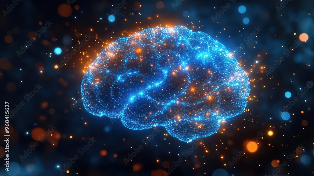 futuristic neural network visualization glowing blue circuits forming a brain shape binary code streams branching connections dark background futuristic neural network visualization glowing blue circuits forming a brain shape binary code streams branching connections dark background