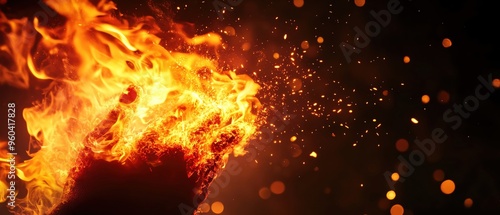 Dynamic fire scene showcasing vibrant flames and sparks, capturing the essence of heat and energy in a captivating visual.