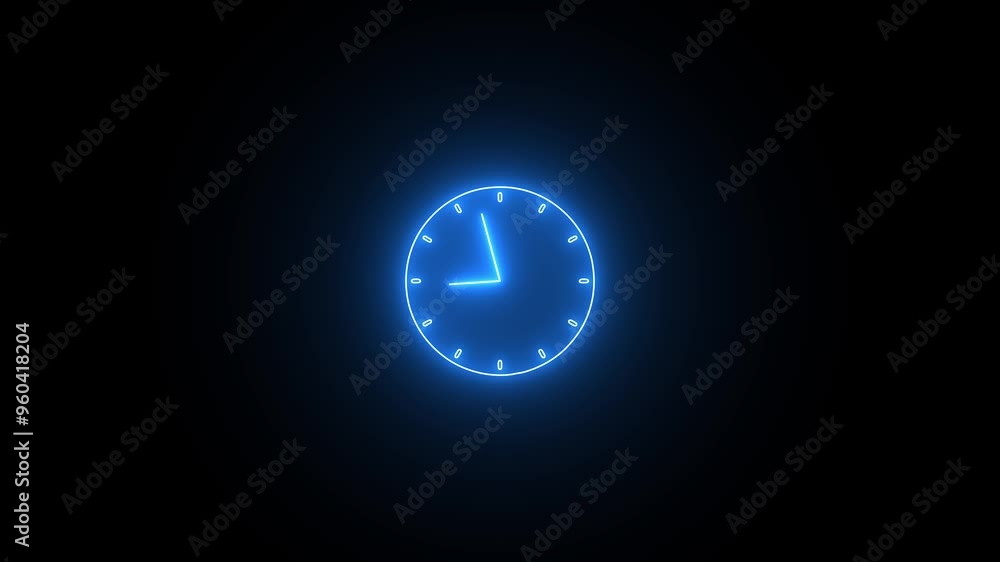 Glowing neon Clock icon , analog clock on the black background . Glowing neon Clock icon , analog clock on the black background .