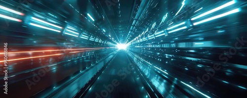 A futuristic scene depicting vibrant light trails, showcasing speed and technology in a digital landscape.