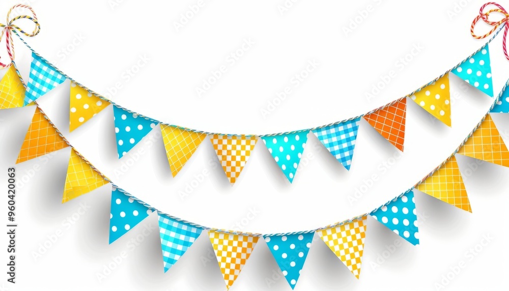 Joyful Festive Bunting: Polka Dots and Checkered Patterns for a Vibrant Celebration! Perfect for Bir Joyful Festive Bunting: Polka Dots and Checkered Patterns for a Vibrant Celebration! Perfect for Bir