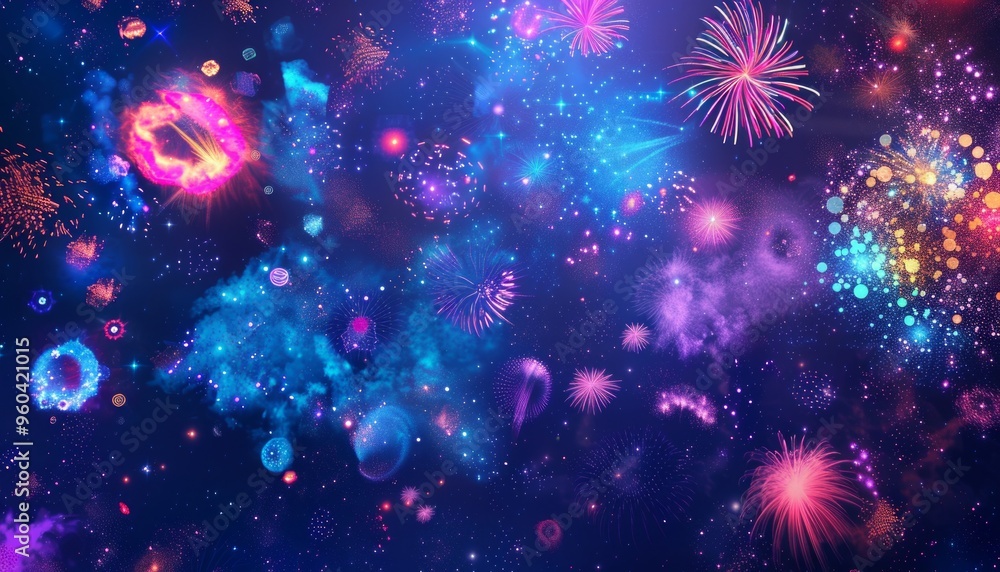 Fototapeta premium Sky Spectacular: Brilliant and Colorful Fireworks at 7:4