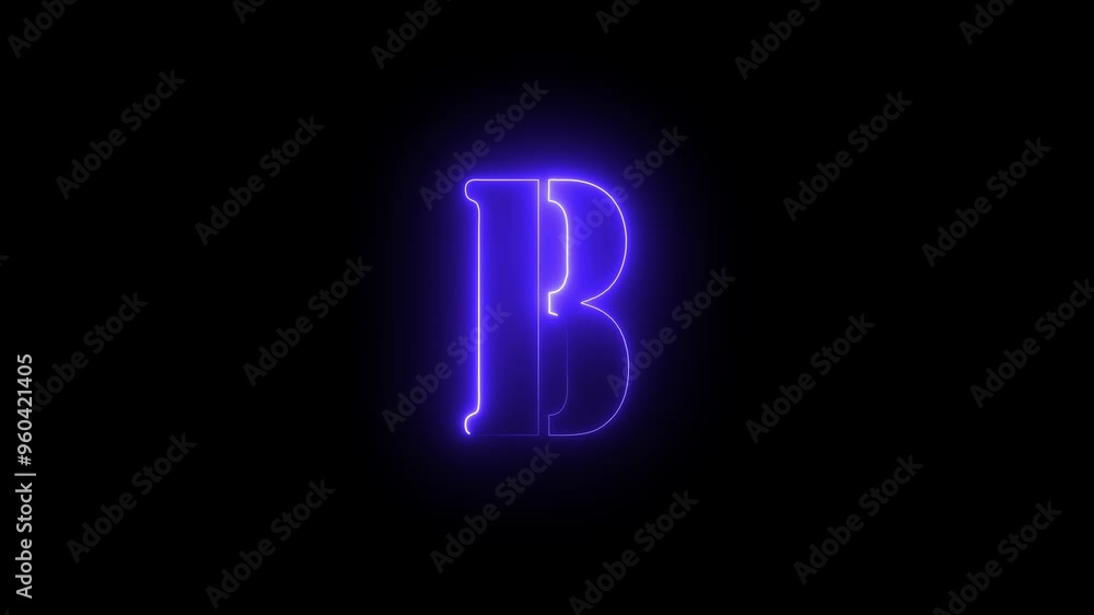 alphabet concept animation blue color text B icon on black background. alphabet concept animation blue color text B icon on black background.