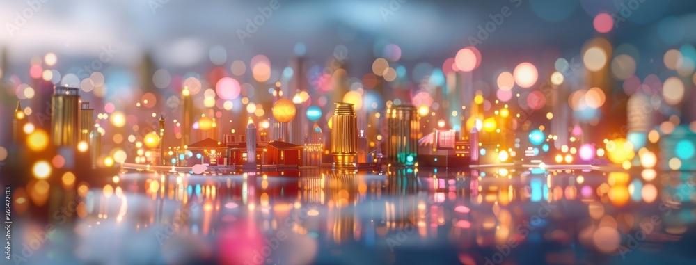 Illuminated City Market: Vibrant of Diverse Food Stalls with Colorful Lights Illuminated City Market: Vibrant of Diverse Food Stalls with Colorful Lights