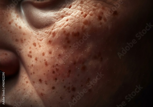 Old sick man, freckles on the face, macro shot, detail, freckled face