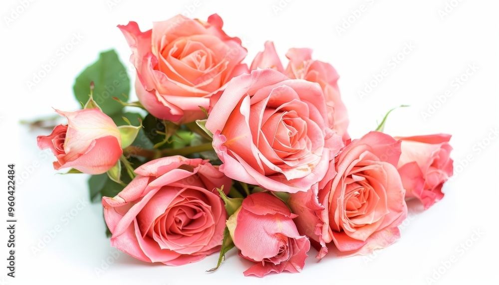 Rosy Rose Delight: A Radiant Bunch Isolated on White Rosy Rose Delight: A Radiant Bunch Isolated on White