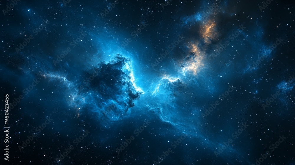A blue and orange cloud in the sky with many stars A blue and orange cloud in the sky with many stars