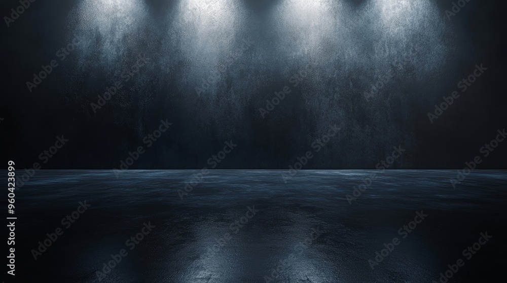 A dark room with a blue wall and a floor A dark room with a blue wall and a floor