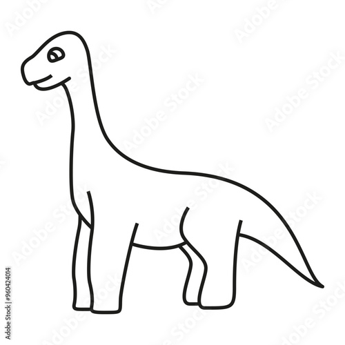 Cute dinosaurs on white background.Cartoon ancient reptiles.Jurassic herbivores.Сute diplodocus.Isolated on white background.Outline vector illustration.