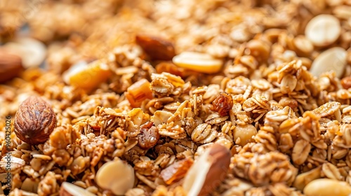 Close up of homemade granola produced organically with nuts and natural sugars