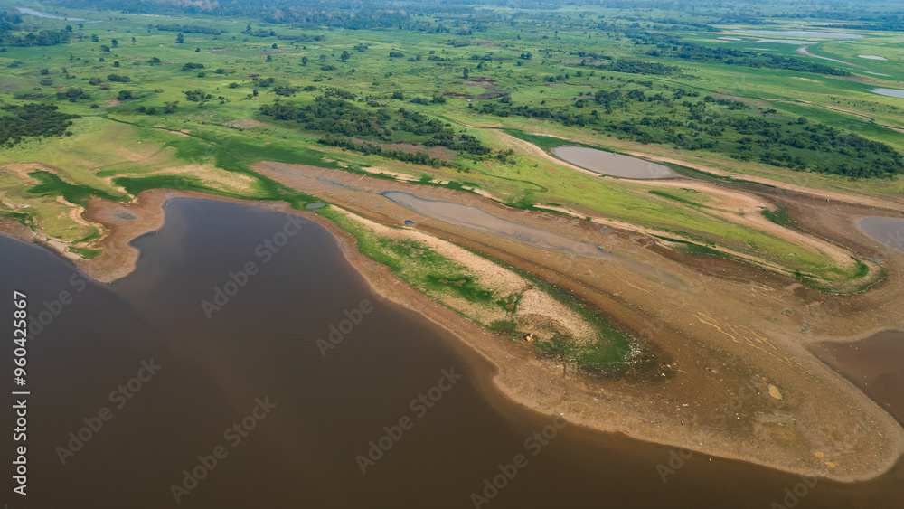Aerial images of the river during the dry season in the Peruvian Amazon, near the city of Iquitos in Peru, dry rivers due to the incessant heat Aerial images of the river during the dry season in the Peruvian Amazon, near the city of Iquitos in Peru, dry rivers due to the incessant heat