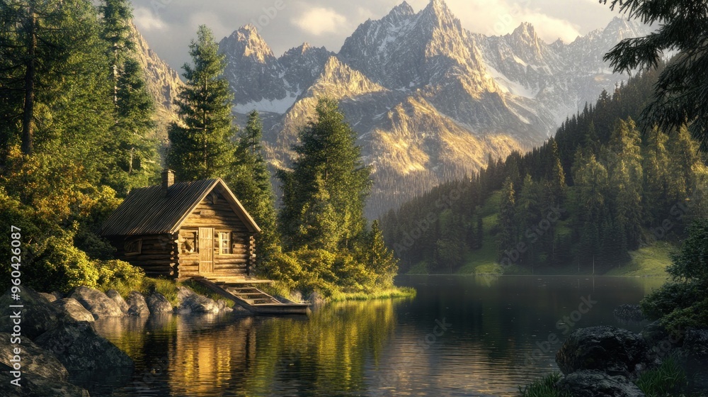 Cabin by the Lake in the Mountains Cabin by the Lake in the Mountains
