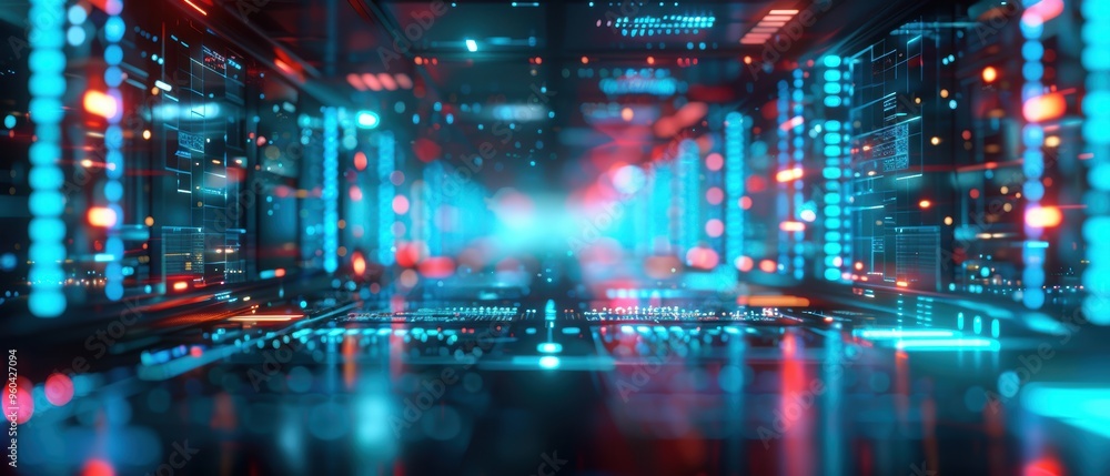 Digital Dreamscape: Neon Grids and Futuristic Elements in Cybernetic Landscape